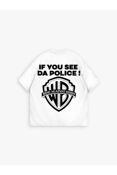 ablukaonline White Men's Oversize 'police!' Μπλουζάκι με στάμπα