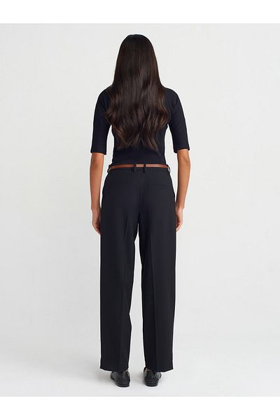 Dilvin 71552 Model - Black Belted Straight Fit Trousers