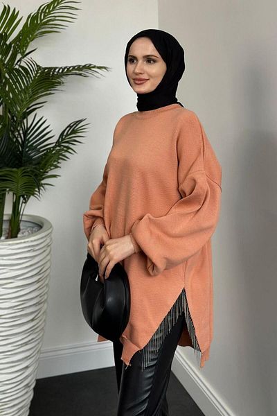 MERVEN AKYÜZ Salmon Color Semi-Chain Knitwear Tunic
