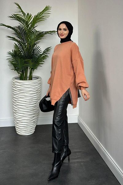 MERVEN AKYÜZ Salmon Color Semi-Chain Knitwear Tunic