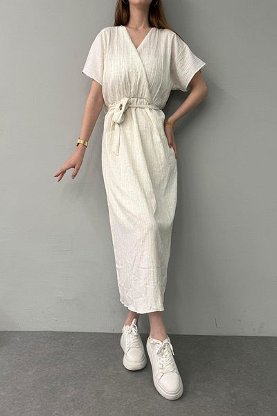 lizge giyim Belted Double-breasted Collar Dress