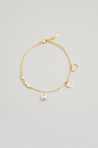 So CHIC... Kalp İkonlu 18 Ayar Sarı Altın Kaplama 21 Cm Gümüş Minimal Bileklik