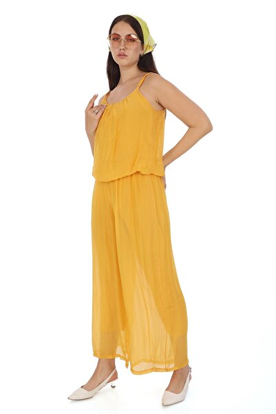 Bohem Stil İtalyan Kadın Askılı İpek Tulum