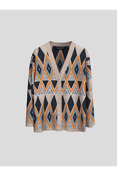 ablukaonline Erkek Oversize Desenli Hırka Turuncu