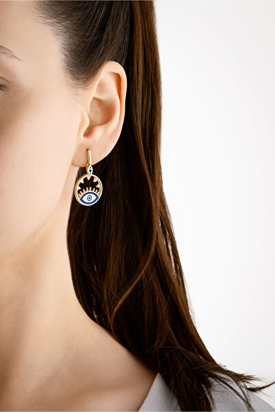 So CHIC... Evil Eye 18 Ayar Sarı Altın Kaplama Gümüş Minimal Küpe