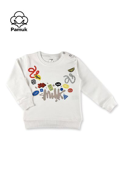 difa kids Milk Printed Ecru Unisex Seasonal Suit Set for Baby Boys and Girls