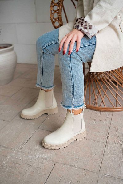 Parponi Tiffany Elastic Genuine Leather Women's Boots Ecru