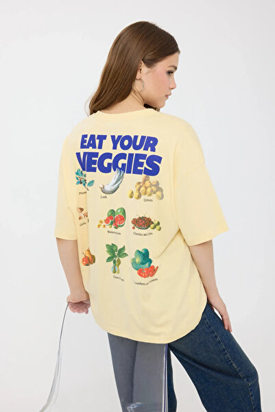 Hiccup Oversize Bisiklet Yaka Baskılı T-Shirt