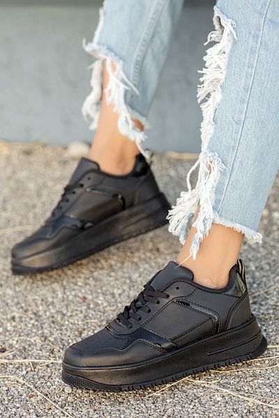 Ccway Pantofi sport de damă cu șireturi Negru Negru