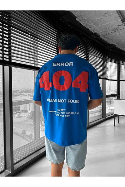 ablukaonline Ανδρικό μπλουζάκι μπλε Oversize - Error 404 Print, Two Thread