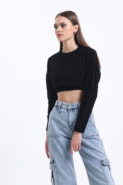 Hiccup Pulover scurt tricot cu fir cu gât plat