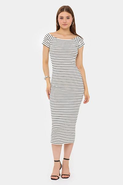 Hiccup Rochie midi bodycon - decolteu barca și imprimeu cu dungi