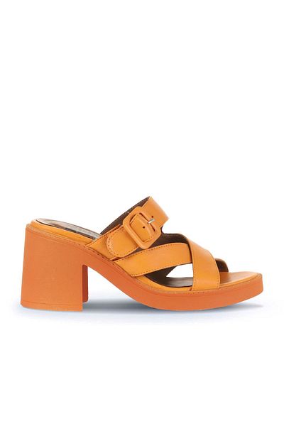 Bueno Shoes Πορτοκαλί δερμάτινα γυναικεία παπούτσια με τακούνι - 01wa1701