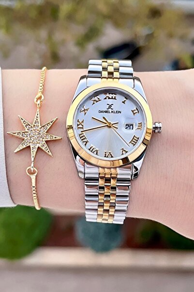 Daniel Klein Sarı Silver Renk 24 Ay Garantili Kadın Kol Saati + Bileklik