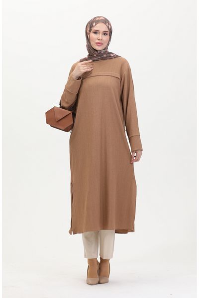 sefamerve Mink Color Wrap Fabric - Μπροστινό ριγέ τουνίκ 5105-02