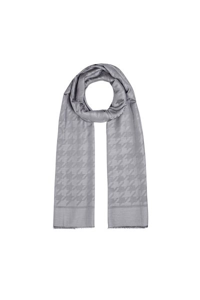 ipekevi Smoked Silkmill Houndstooth Patterned Cotton Silk Shawl 6606