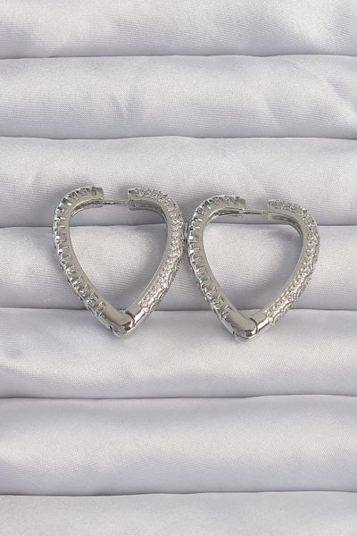 Skygo Brass Silver Color Zircon Stone Motif Heart Earrings - Tj-Bkp9284