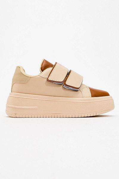 Ccway Beige and Tan Colored Women's Sneakers - Velcro