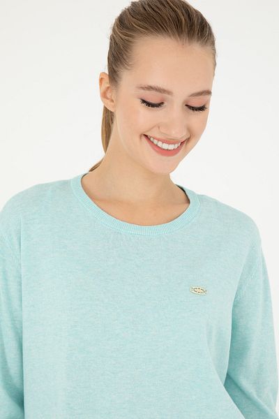 U.S. Polo Assn. سترة نسائية أساسية برقبة دائرية باللون الأخضر المائي 50293510 -VR253