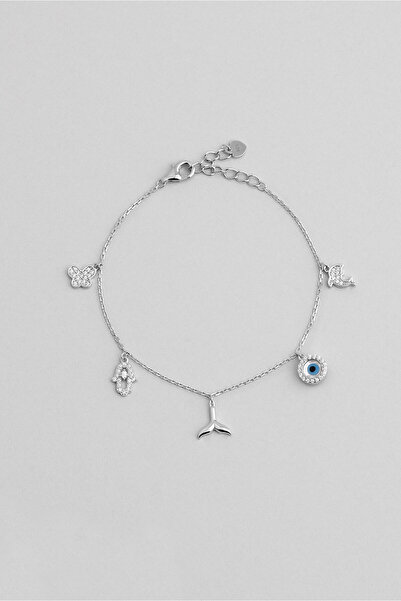 So CHIC... Ra'nın Gözü 18 Ayar Beyaz Altın Kaplama 19 Cm Gümüş Minimal Bileklik