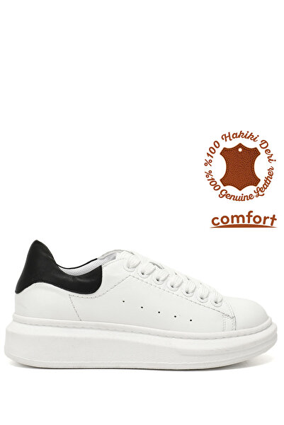 GÖNDERİ(R) Damskie trampki ze skóry naturalnej, sznurowane, w kolorze białym ...