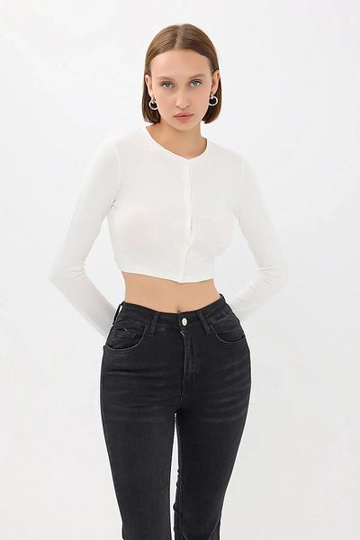 Hiccup Μακρυμάνικο Crop Top με λαιμόκοψη με κουμπιά