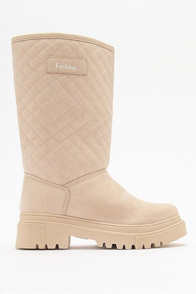 Ccway Non-Slip Quilted Women's Boots Cream Suede