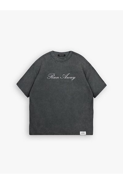 ablukaonline Ανδρικό μπλουζάκι Oversize Dark Grey Run Away με στάμπα από βαμβάκι