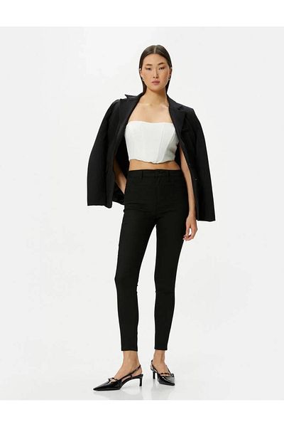 Koton Skinny Fit Jeans Flexibler hoher Bund Enganliegender Beinausschnitt Slim Fit Tasche - Carmen Jean