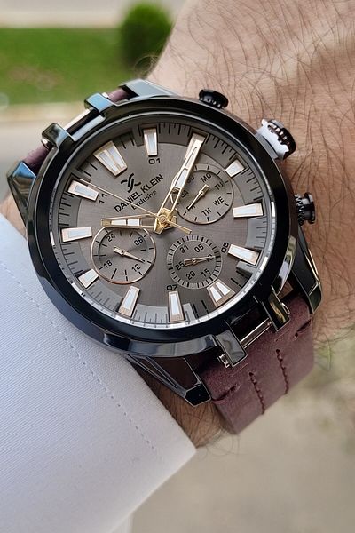 Daniel Klein Black Case - Brown Cord, Function Men's Wristwatch Dkgnct1384