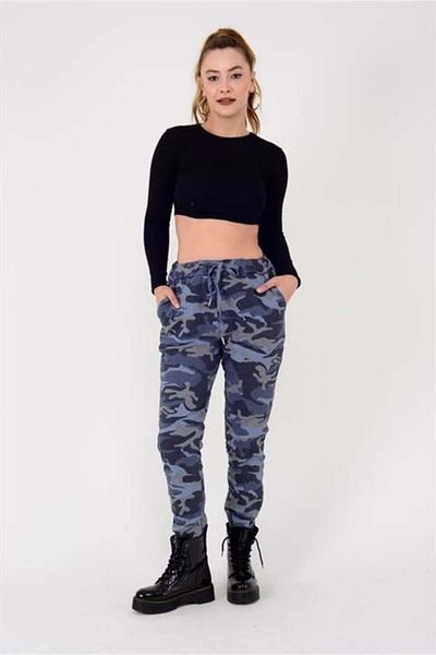 Bohem Stil Italian Waist Tie Camouflage Patterned Skinny Leg Trousers (Size 36-44)