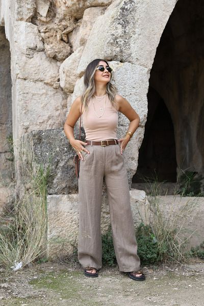 bytugcekaya Corded Beige Tank Top - Vintage Detailed