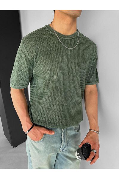 ablukaonline Tricou verde pentru bărbați - bumbac, elastic și cu aspect spalat
