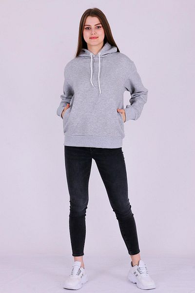 Tshirthane Γκρι Basic Oversize Γυναικεία φούτερ με κουκούλα με κουκούλα 3 νημάτων
