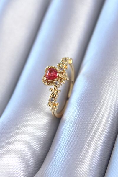 Skygo Gold Color Red Crystal Jewelled Flower Detail Women's Ring - TJ-BYK2750