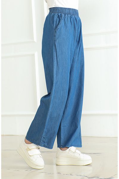 sefamerve Pantaloni albastru deschis cu talie elastica - 0697-01