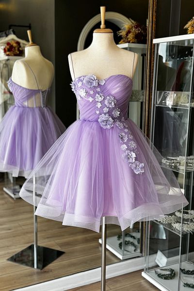Lenta Moda Lilac Draped 3D Floral Green Skirt Mini Night and Party Dress