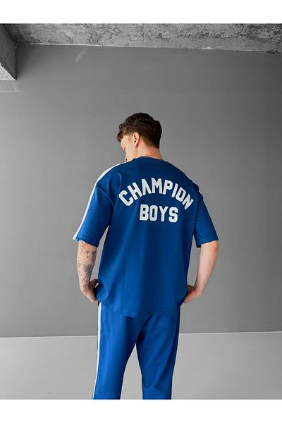 ablukaonline Ανδρικό μπλουζάκι με στάμπα Oversize 'Champion Boys' μπλε