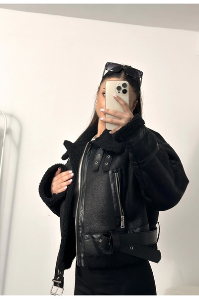 nona butik Μπουφάν με επένδυση από γούνα - Μαύρο