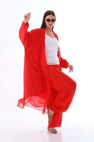 Bohem Stil Itayan Silk Detailed Oversize Caftan- Pants Set