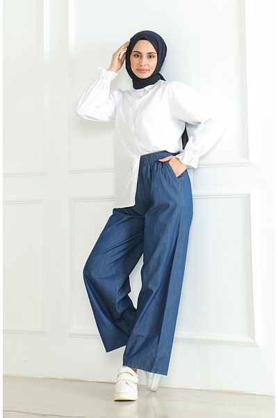 sefamerve Jeans Blue Elastic Waist Trousers - 0697-02