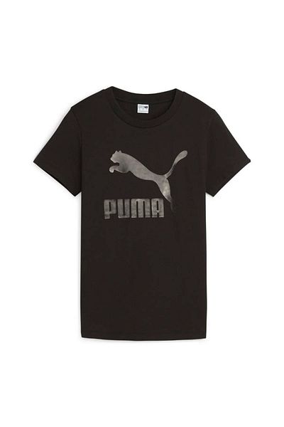 Puma Γυναικείο μπλουζάκι Classics Shiny Logo σε μαύρο casual στυλ 62559701