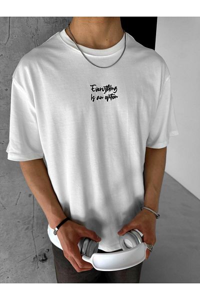 ablukaonline Tricou oversize brodat pentru bărbați - „Everything Is An Option” alb