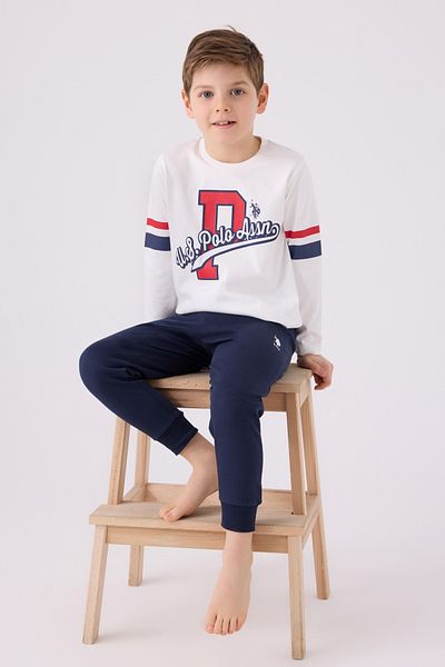 U.S. Polo Assn. Set de pijamale cu mânecă lungă cu decolteu O imprimat pentru băiat