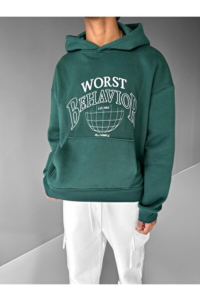 ablukaonline Зелений чоловічий оверсайз світшот з вишивкою та капюшоном