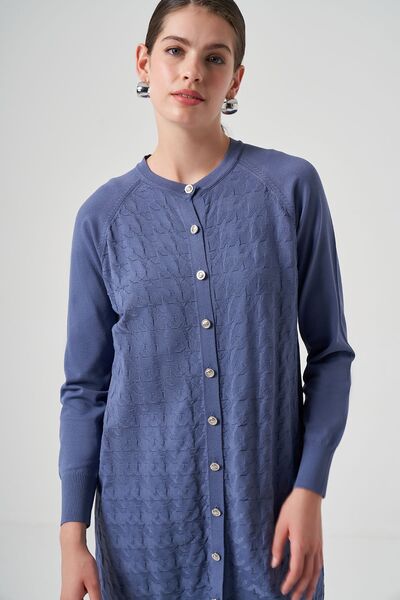 Nuss Ινδιγκό Μερσεριζέ Πλεκτό Ζακέτα - Μοντέλο 1111