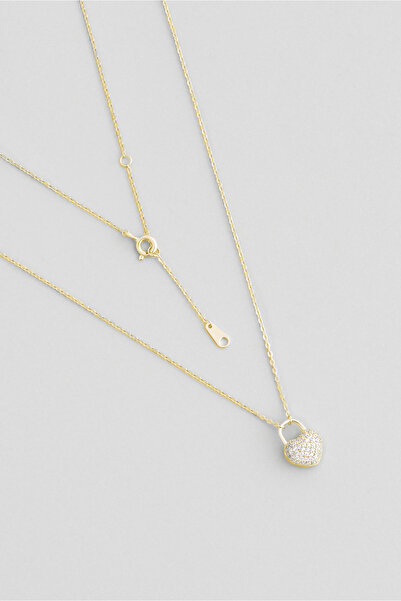So CHIC... Aşk Kilidi 18 Ayar Sarı Altın Kaplama 45 Cm Gümüş Çift Taraflı Kolye