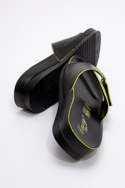 Ccway Black Green Single Velcro Women's Slippers