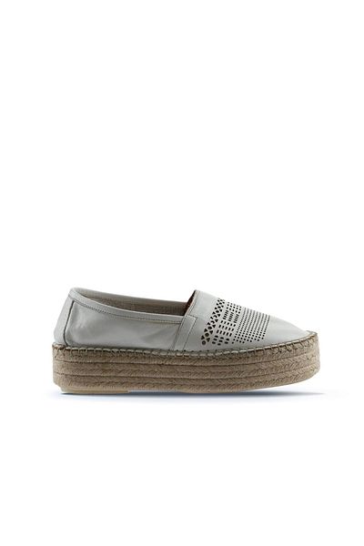 Bueno Shoes Espadrile de damă din piele albă cu tocuri cu pană - 01wq3510
