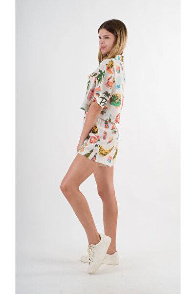 hazelin Women's Multicolored Short Sleeve Crop Shirt Hzl24S-Yy299